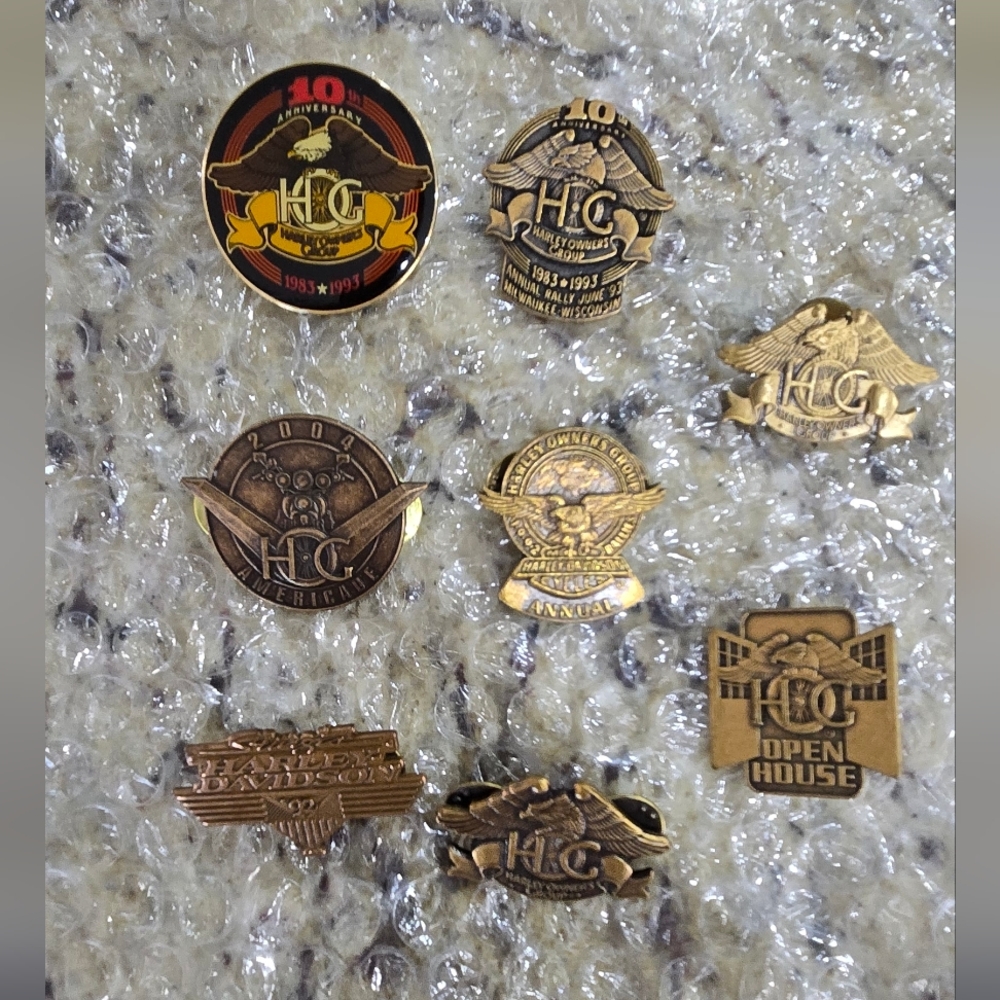 Lot of 8 Harley Davidson Pins Vintage 80s 90s Bundle Owners Group Collectibles
